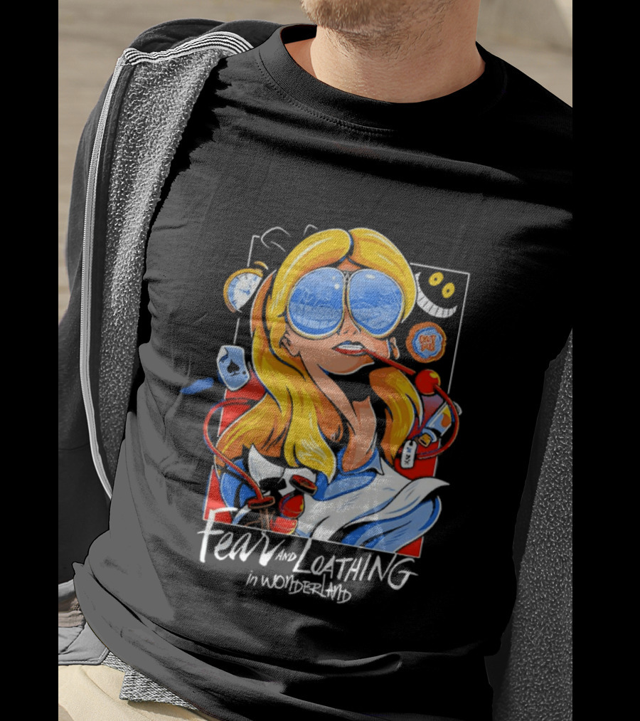 Alice Fear And Loathing In Wonderland Smoking Sunglasses Psychedelic T-Shirt