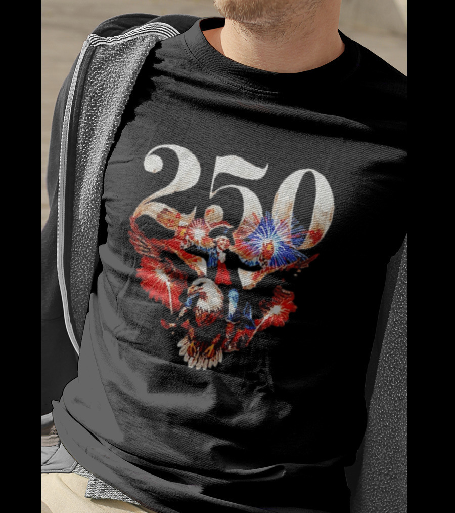 America 250 Ben Franklin Bald Eagle Fireworks T-Shirt
