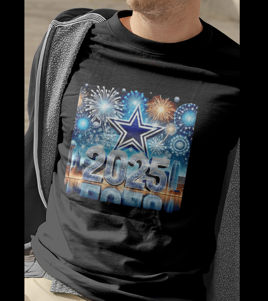 Dallas Cowboys 2025 New Year Firework Celebration Skyline T-Shirt