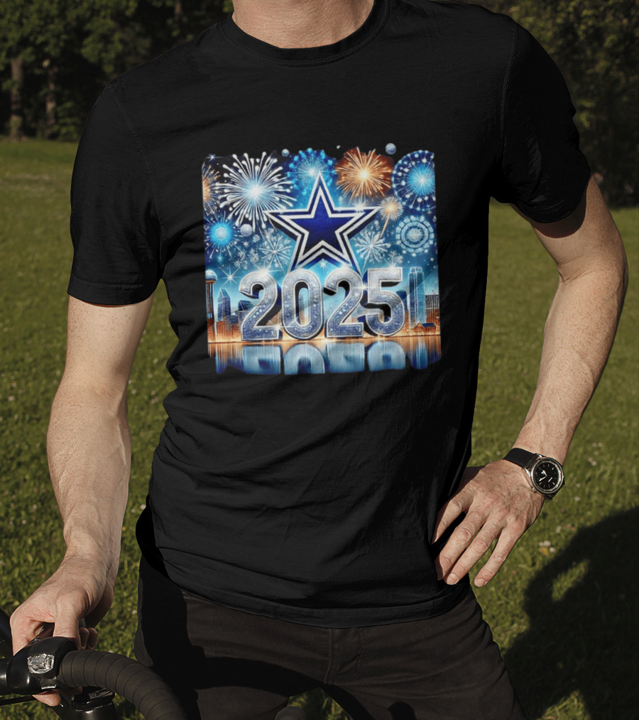 Dallas Cowboys 2025 New Year Firework Celebration Skyline T-Shirt