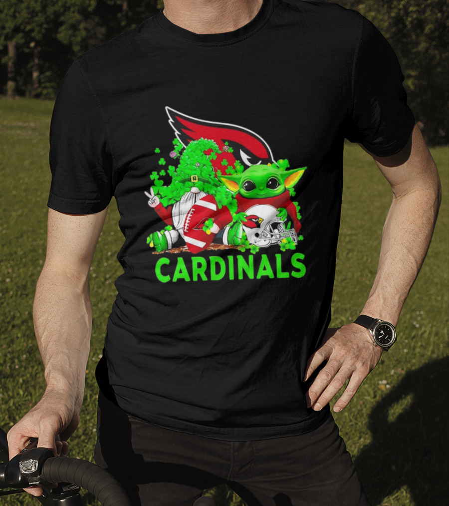 Arizona Cardinals Baby Yoda Gnome St Patrick's Day T-Shirt