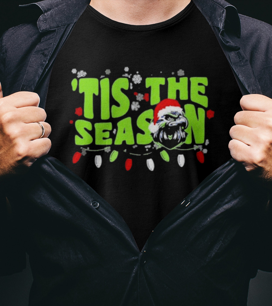 Tis The Season Christmas Seattle Seahawks Football Santa Hat T-Shirt