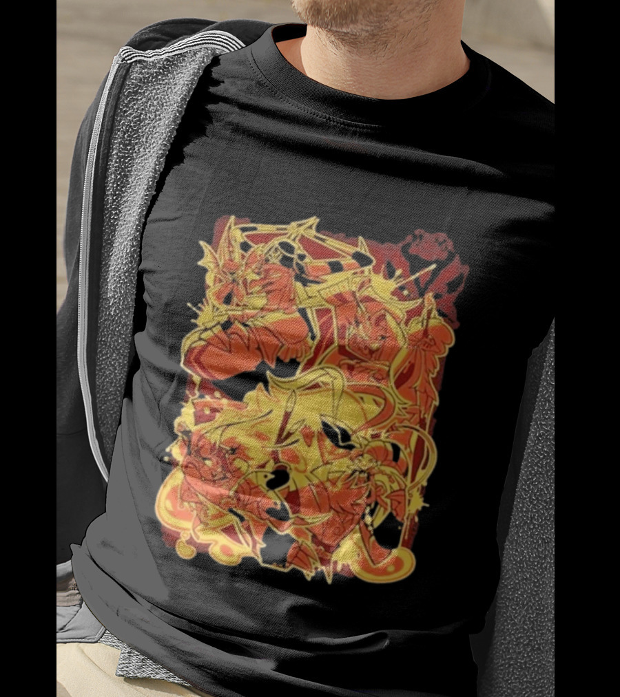 Helluva Boss Satan Characters In Fiery Yellow And Red T-Shirt