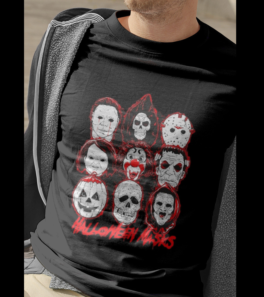 Horror Movie Characters Halloween Masks Skeleton Clown Jack O' Lantern T-Shirt