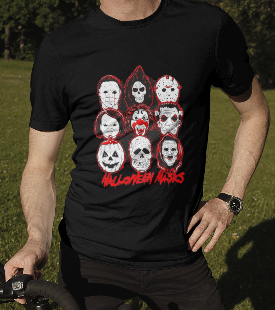 Horror Movie Characters Halloween Masks Skeleton Clown Jack O' Lantern T-Shirt