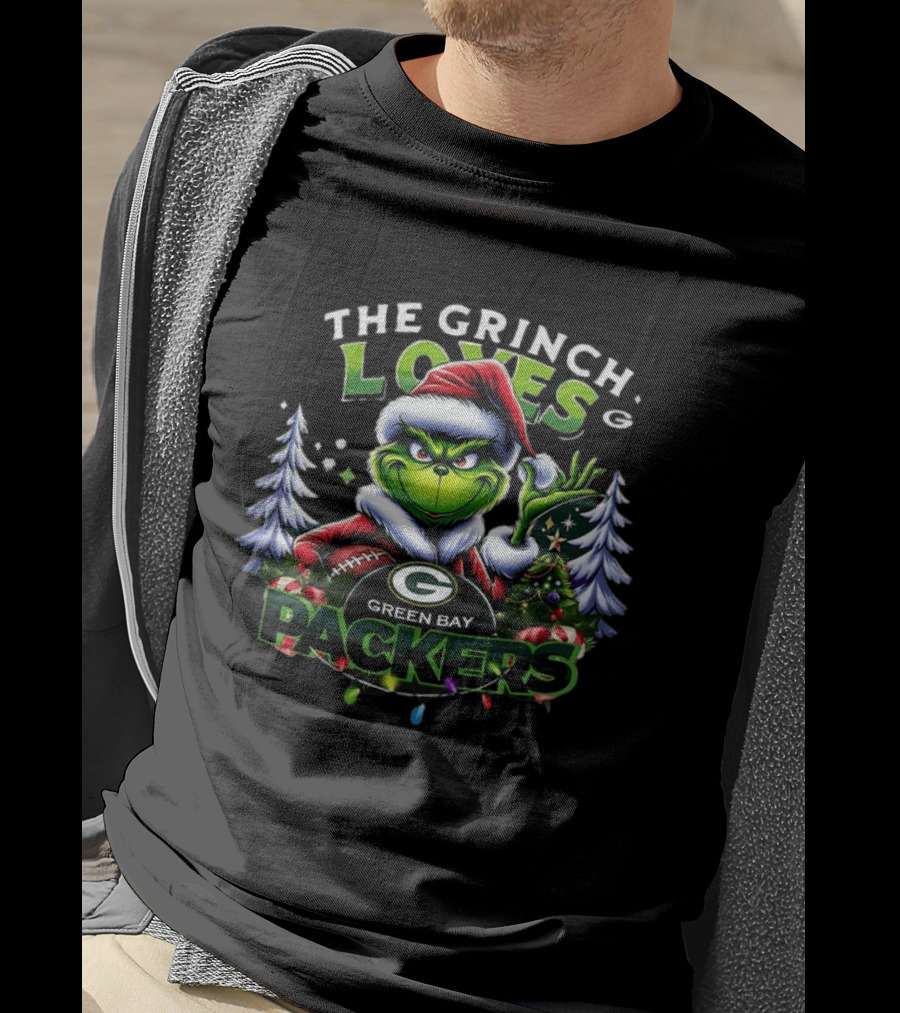 The Grinch Loves Green Bay Packers Christmas Tree Football T-Shirt