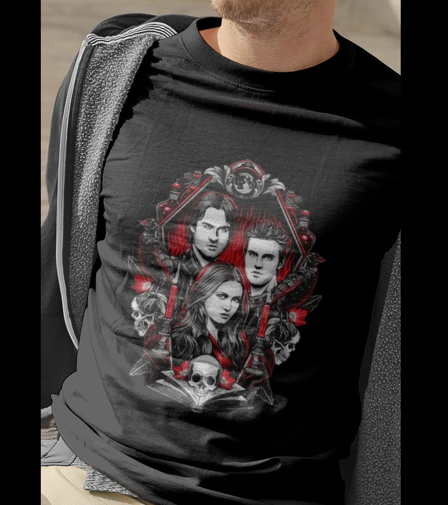 Vampire Blood The Vampire Diaries Damon Salvatore Stefan Salvatore Elena Gilbert Skull Candle Ravens T-Shirt