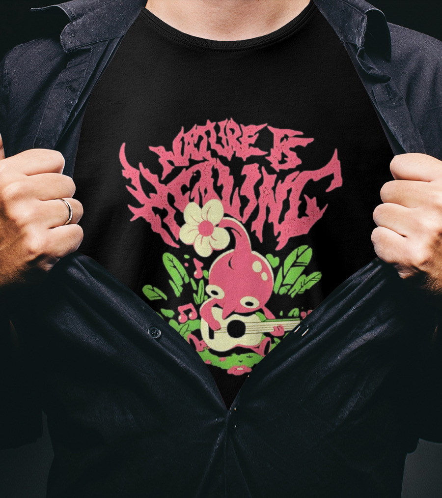 Nature Is Healing Pikmin Playing Guitar T-Shirt