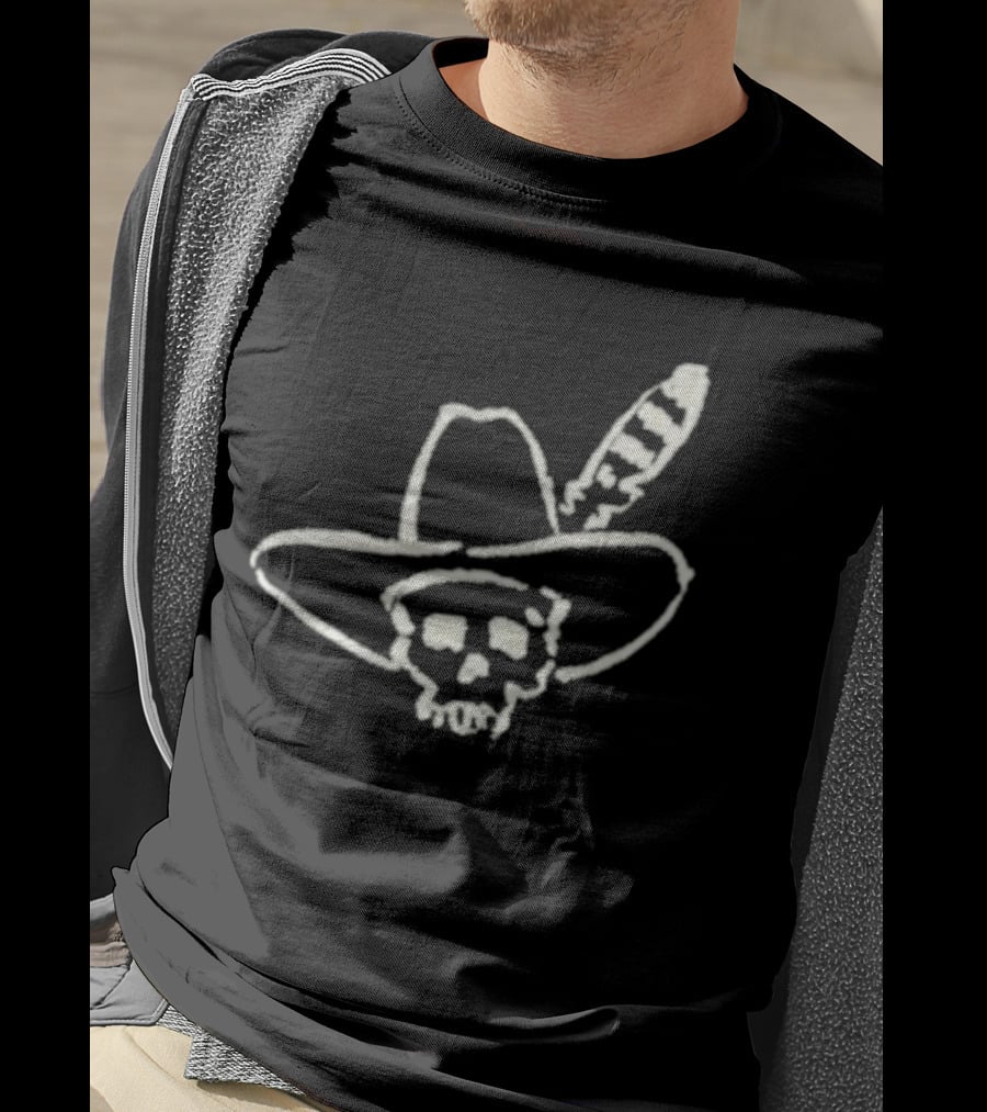 Ryan Bingham Western Skull Hat Feather Drawing T-Shirt