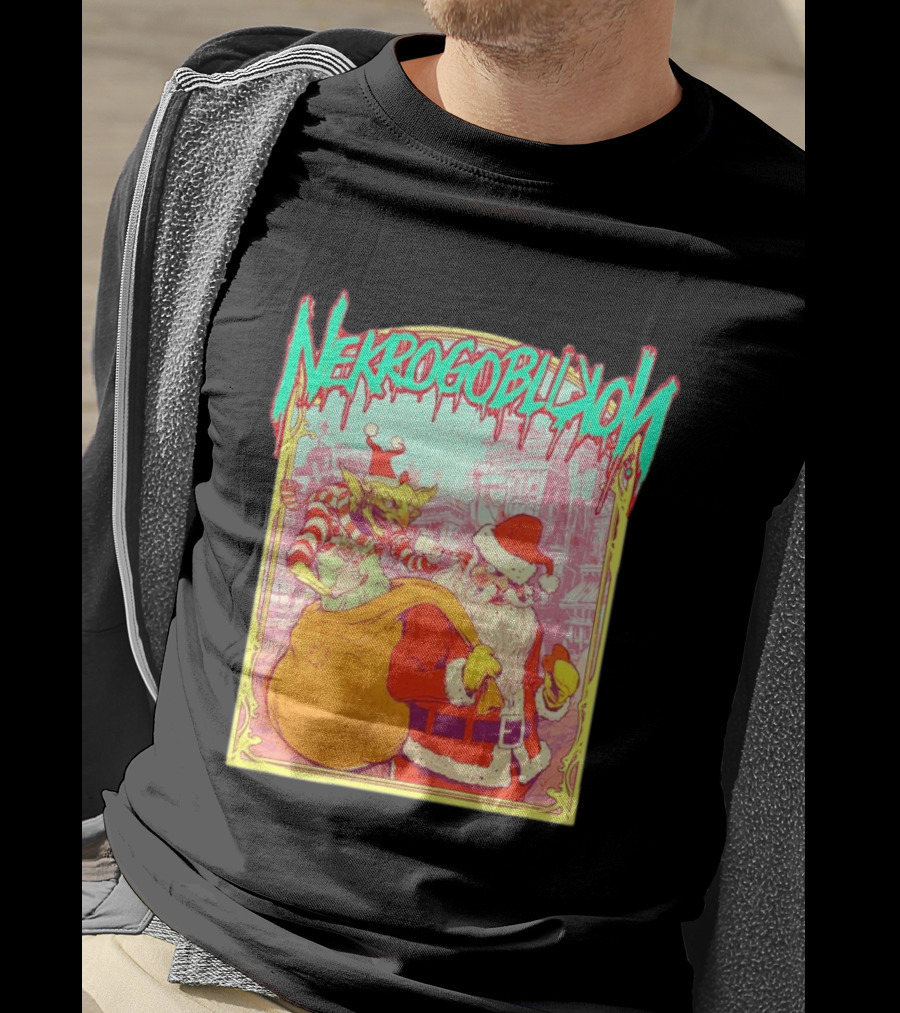 Santa Claus Nekrogoblikon Christmas Goblin Scene T-Shirt