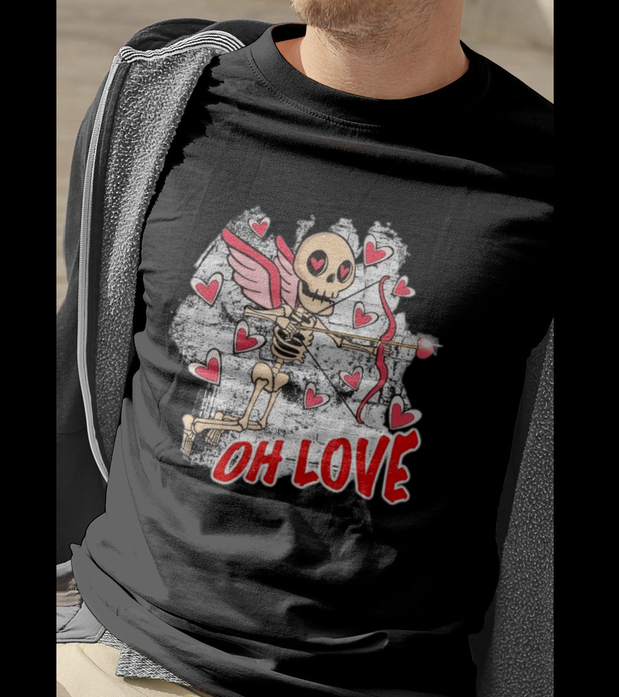 Skeleton Cupid Oh Love Hearts Valentine T-Shirt