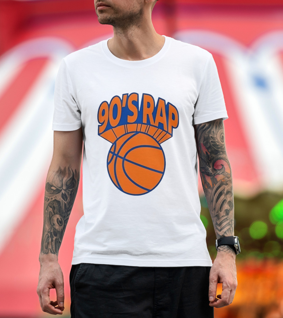 90's Rap Basketball Bold Orange Blue T-Shirt