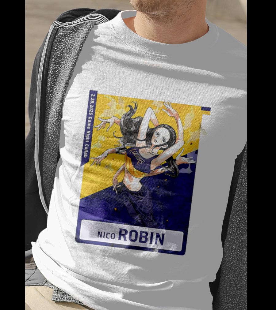 2025 Game Night Collab One Piece X Los Angeles Lakers Nico Robin T-Shirt
