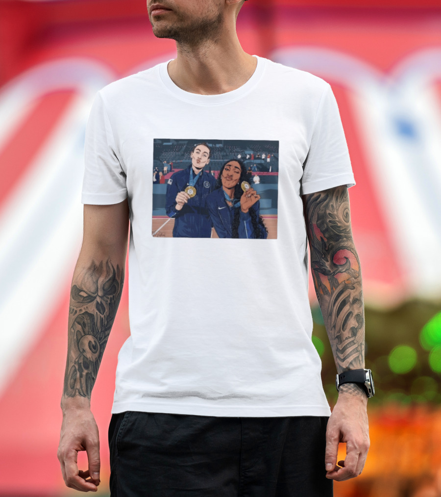 A'Ja Wilson Breanna Stewart Gold Medal Celebration WNBA T-Shirt