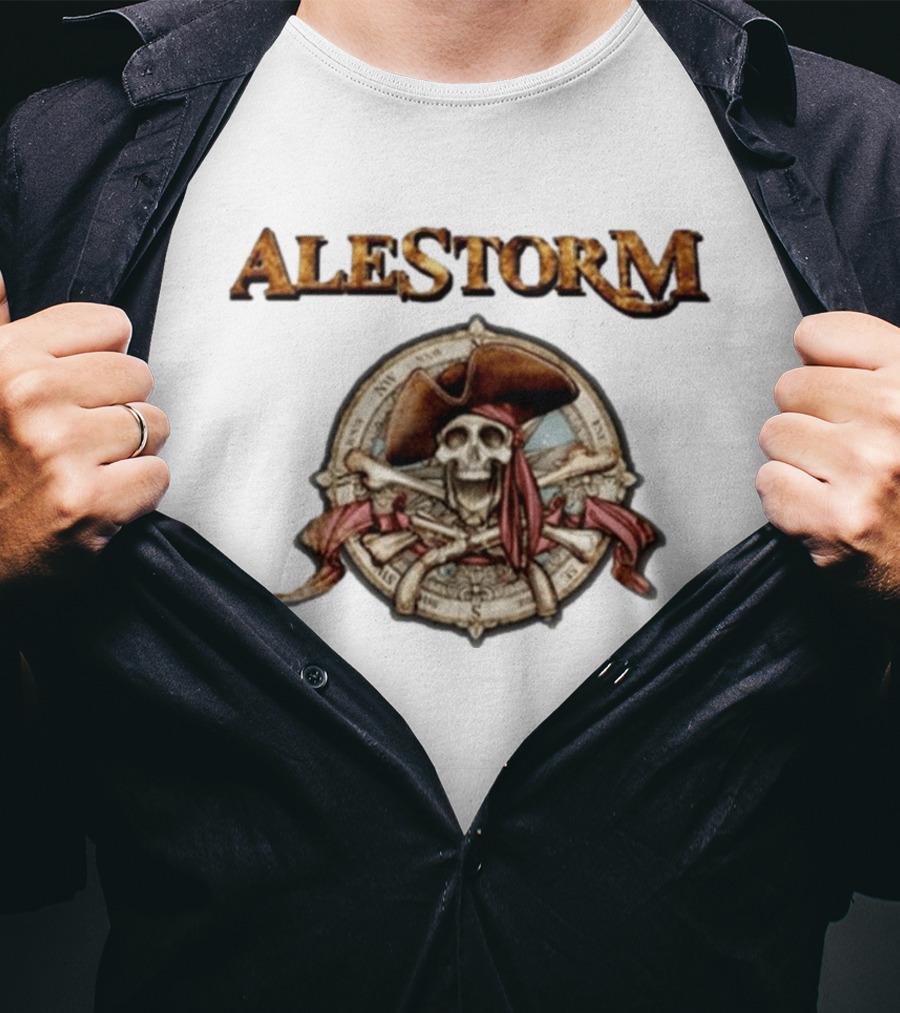 ALESTORM Pirate Skeleton Nautical Compass Skulls Crossbones T-Shirt