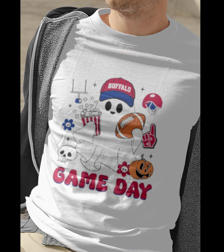 Buffalo Game Day Ghost Halloween Football Fun T-Shirt