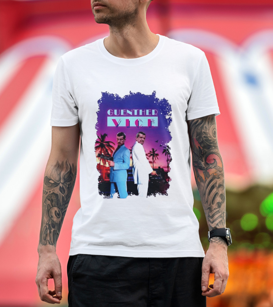 Guenther Vice 80s Retro Miami Style Palm Trees Sunset T-Shirt