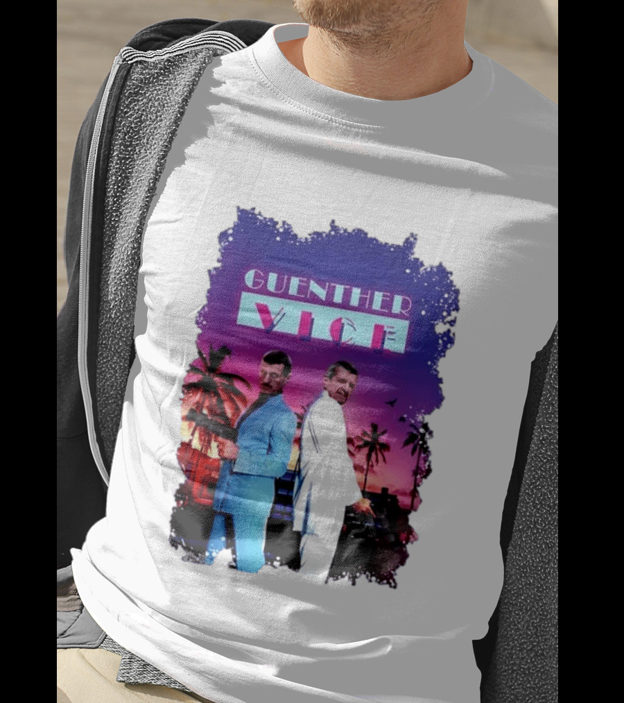 Guenther Vice 80s Retro Miami Style Palm Trees Sunset T-Shirt