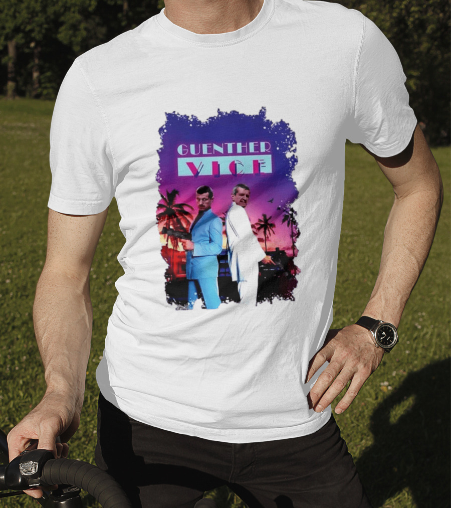 Guenther Vice 80s Retro Miami Style Palm Trees Sunset T-Shirt