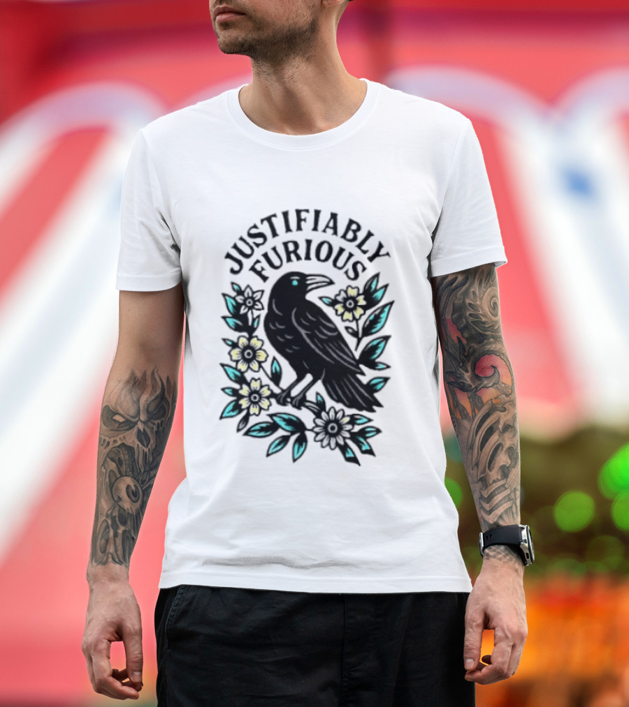 Justifiably Furious Bird With Floral Accents T-Shirt