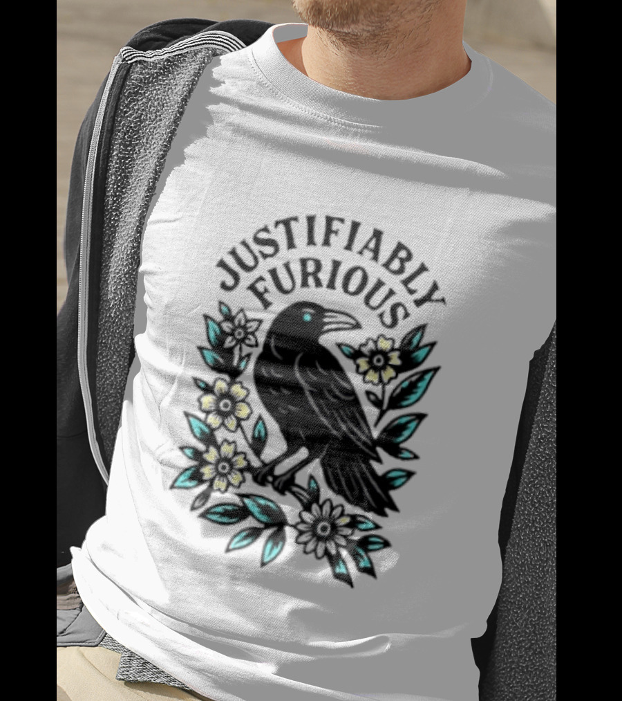 Justifiably Furious Bird With Floral Accents T-Shirt