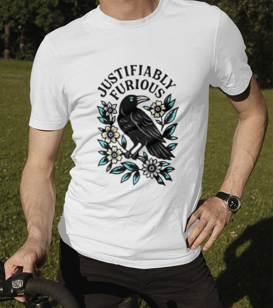 Justifiably Furious Bird With Floral Accents T-Shirt