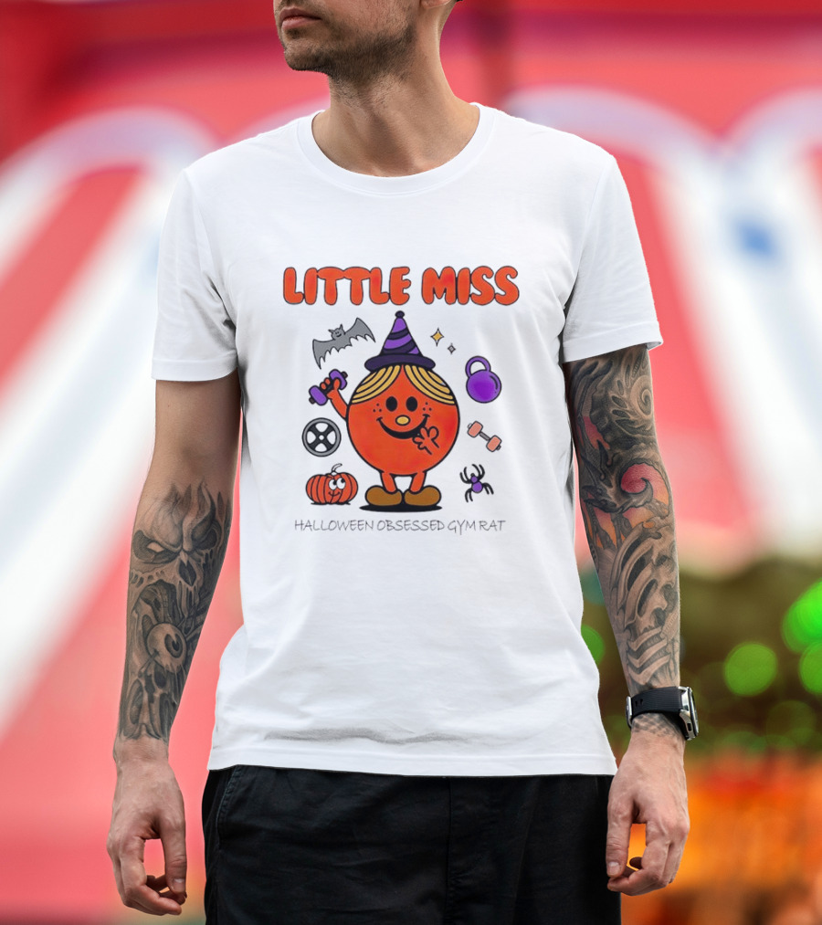 Little Miss Halloween Obsessed Gym Rat Witch With Pumpkins And Weights T-Shirt