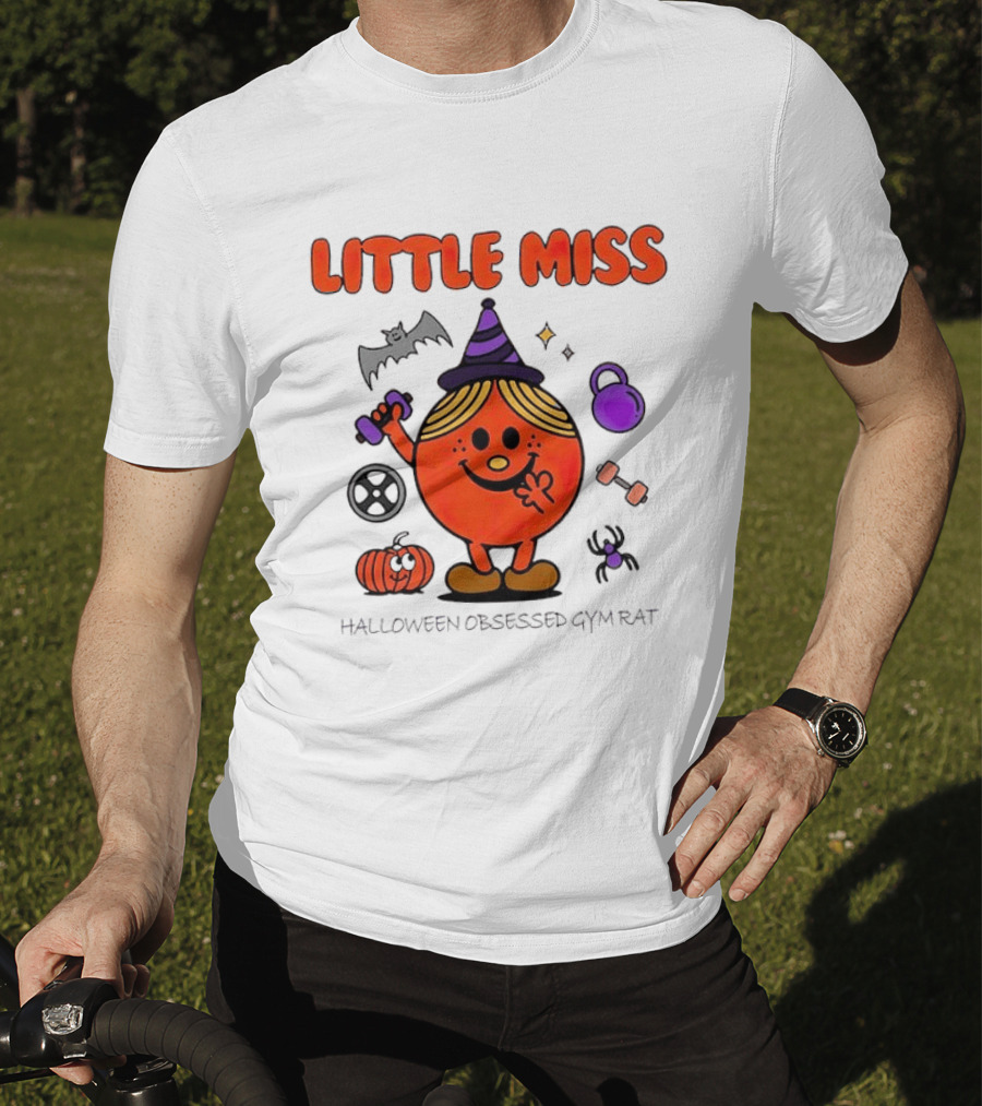Little Miss Halloween Obsessed Gym Rat Witch With Pumpkins And Weights T-Shirt