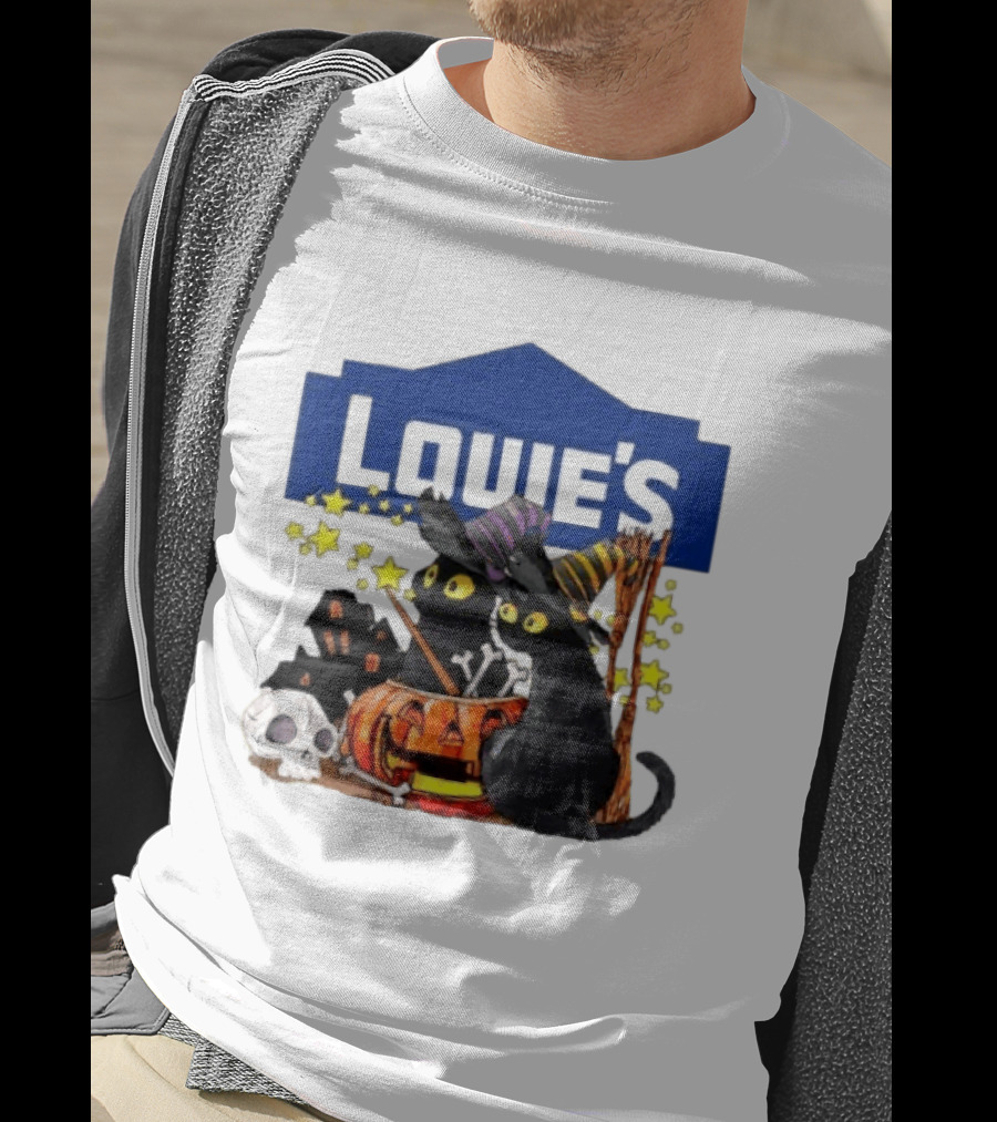 Louie's Witch Cats Halloween Pumpkins Skulls Stars T-Shirt