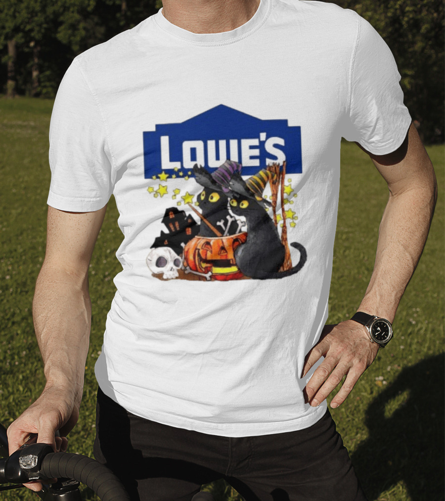 Louie's Witch Cats Halloween Pumpkins Skulls Stars T-Shirt