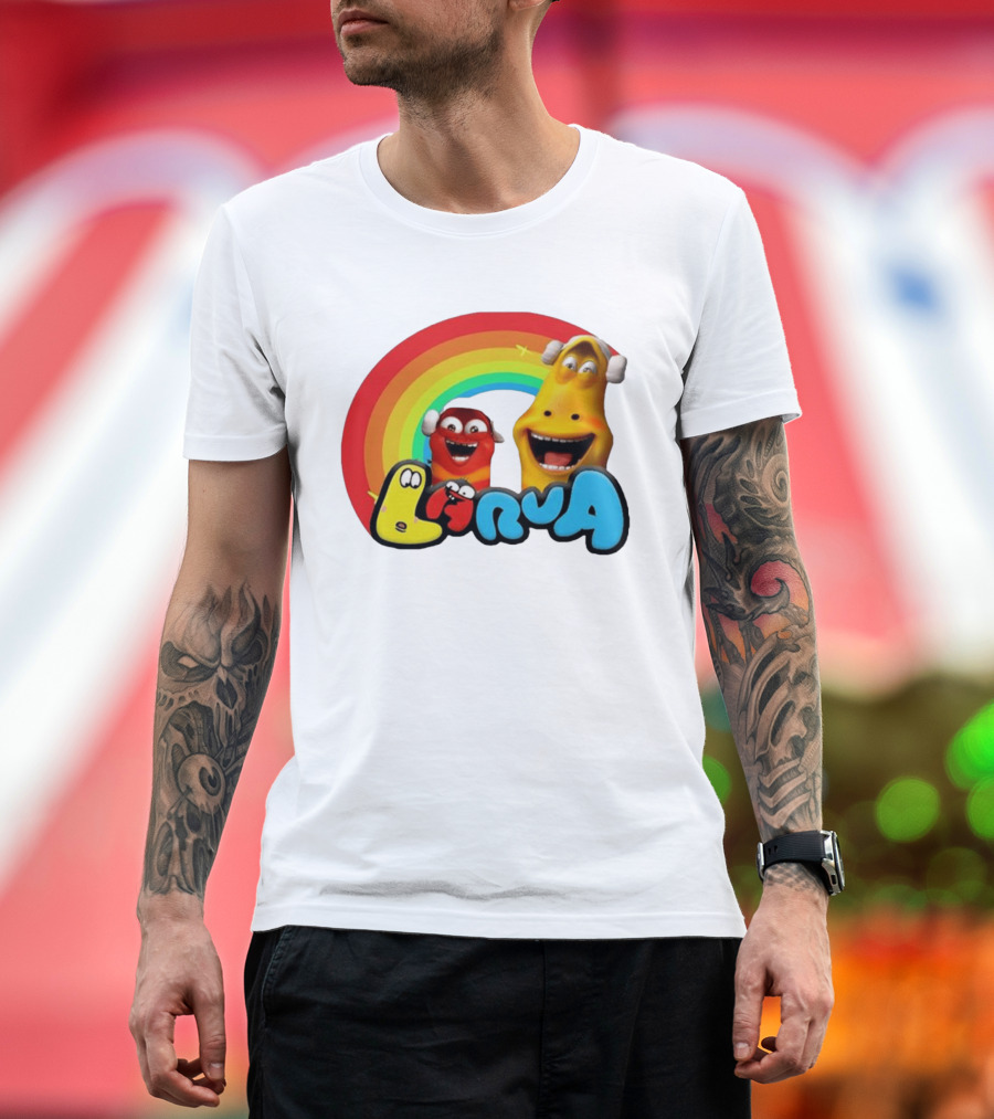 Larva Cartoon Characters With Rainbow T-Shirt