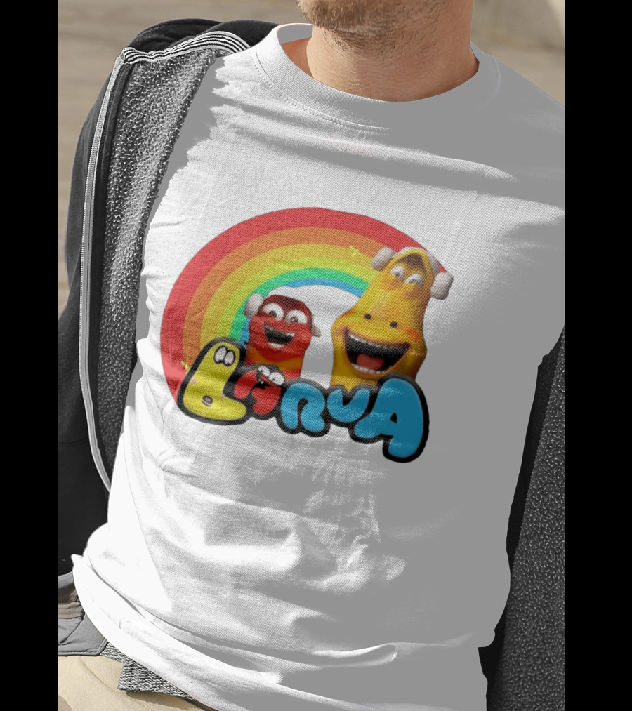 Larva Cartoon Characters With Rainbow T-Shirt