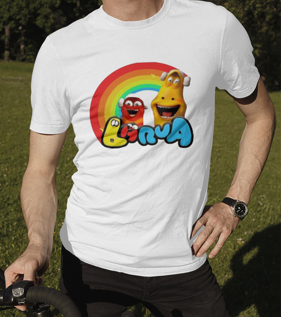 Larva Cartoon Characters With Rainbow T-Shirt