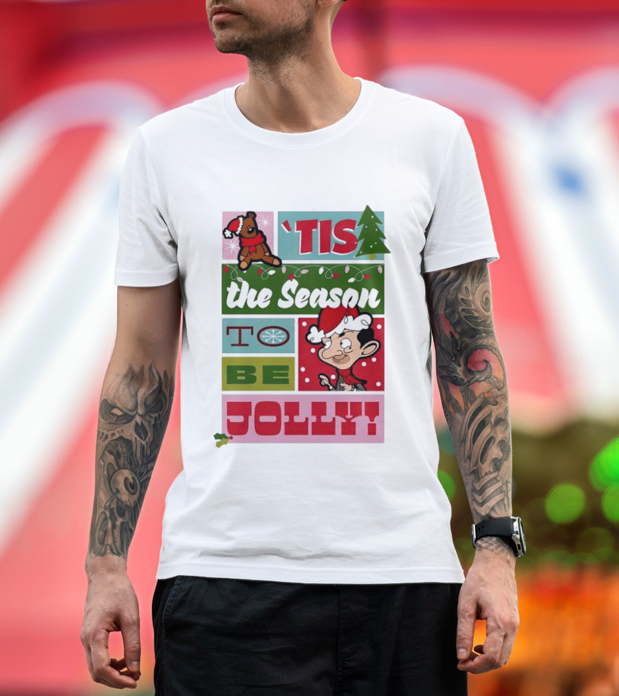 Mr Bean Tis The Season To Be Jolly Christmas Cartoon Santa Hat Fun T-Shirt
