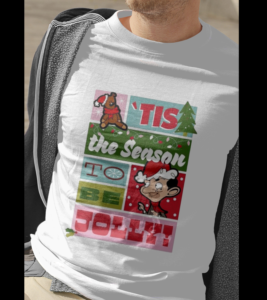 Mr Bean Tis The Season To Be Jolly Christmas Cartoon Santa Hat Fun T-Shirt