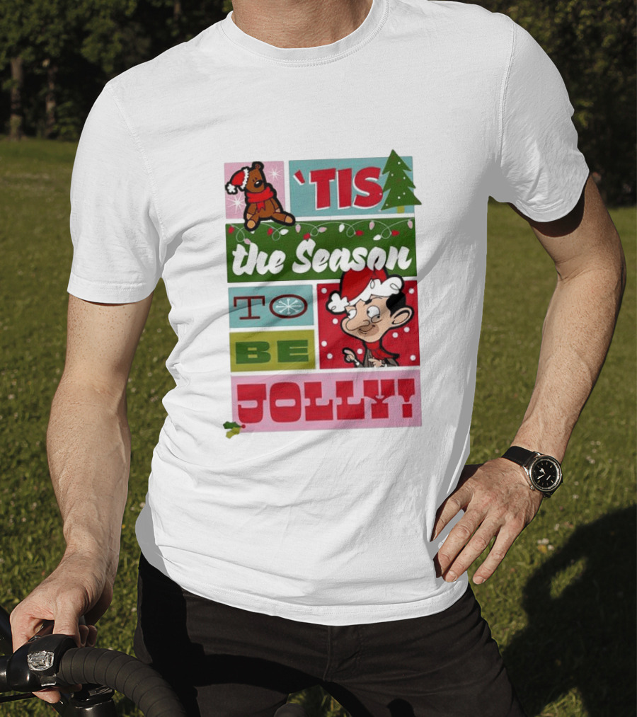 Mr Bean Tis The Season To Be Jolly Christmas Cartoon Santa Hat Fun T-Shirt