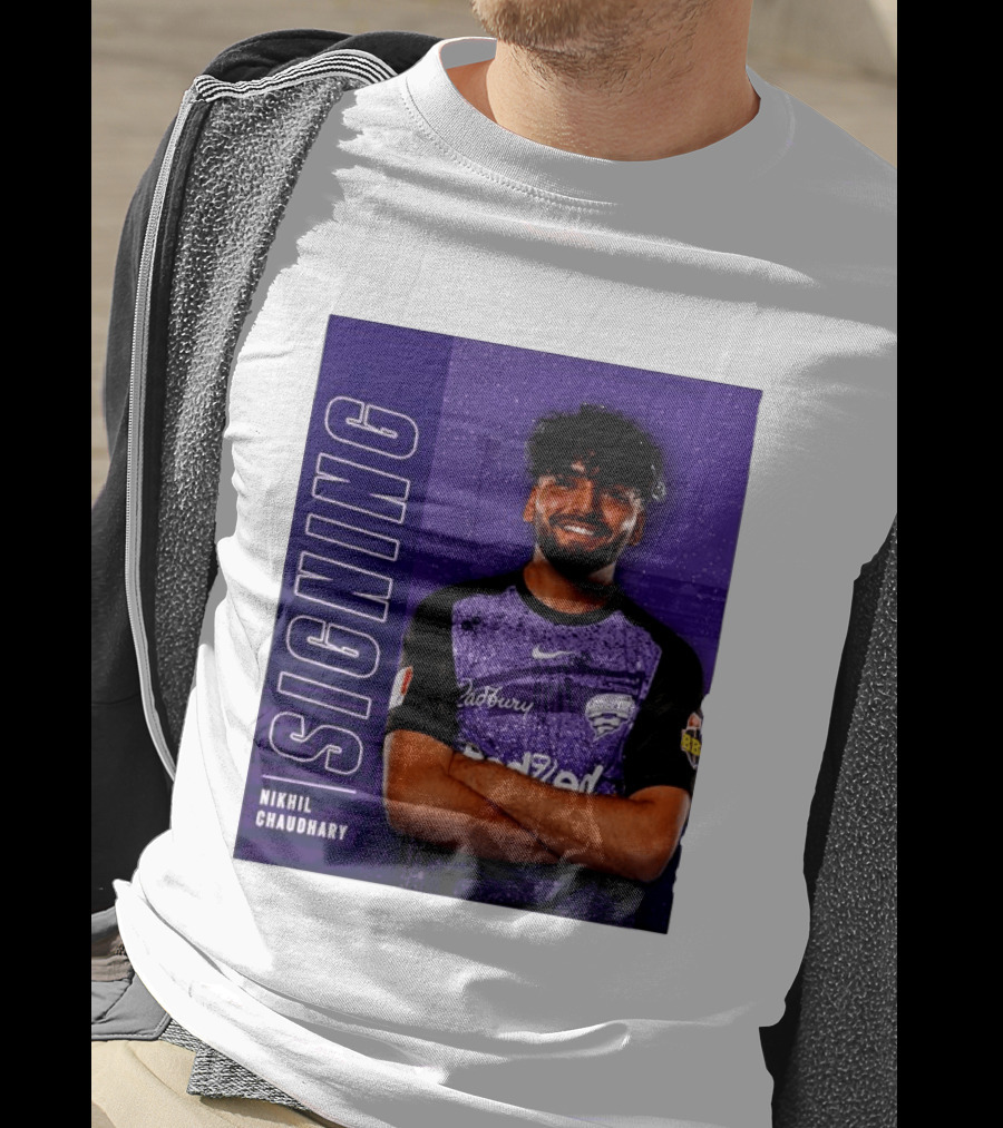 Nikhil Chaudhary Signing Hobart Hurricanes Cadbury BBL T-Shirt