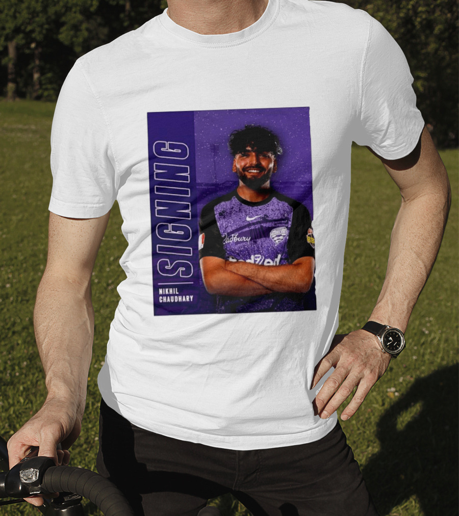 Nikhil Chaudhary Signing Hobart Hurricanes Cadbury BBL T-Shirt