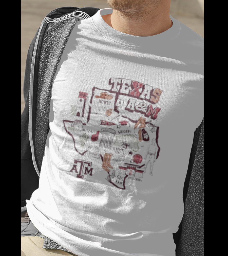 Texas A&M Aggies Map With Iconic Symbols And Landmarks T-Shirt