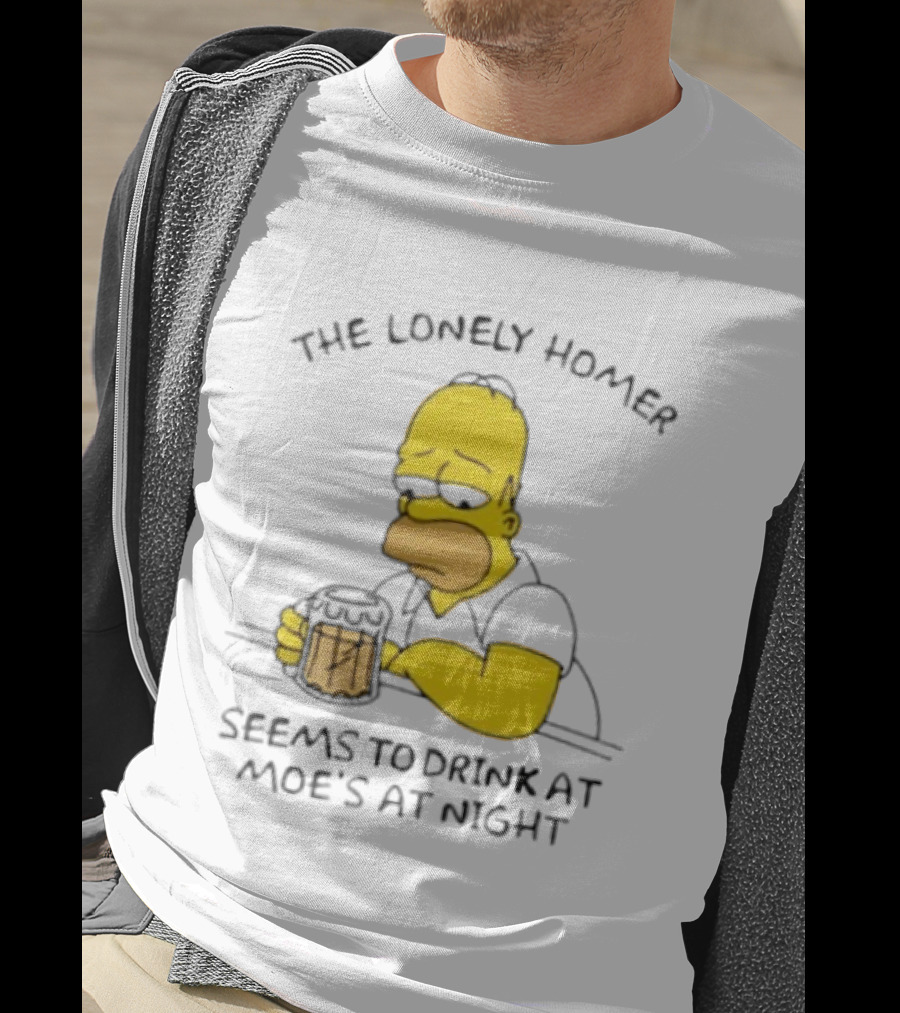 The Lonely Homer Drinking At Moe's Tavern Mood Nighttime Scene T-Shirt