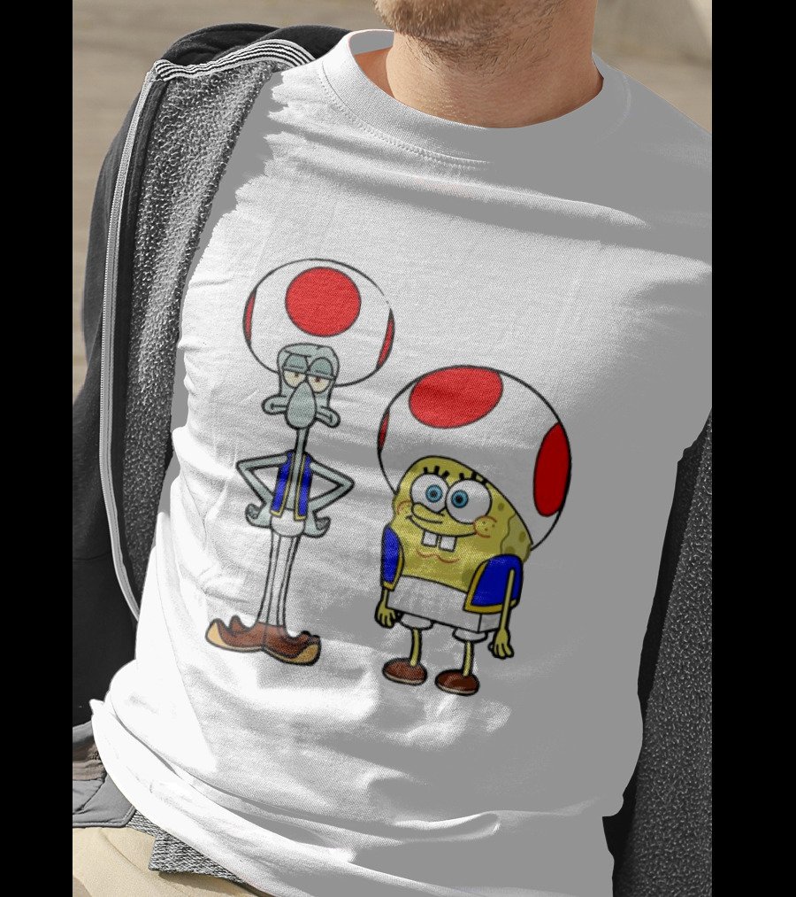 Toad Squidward Spongebob Crossover Super Mario Game Characters T-Shirt