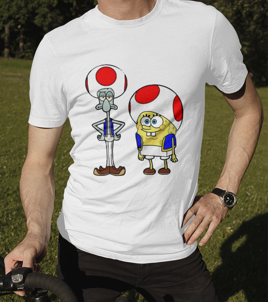 Toad Squidward Spongebob Crossover Super Mario Game Characters T-Shirt