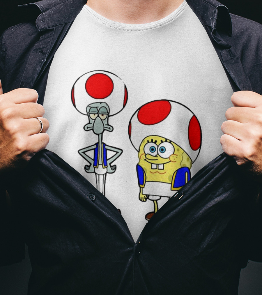 Toad Squidward Spongebob Crossover Super Mario Game Characters T-Shirt