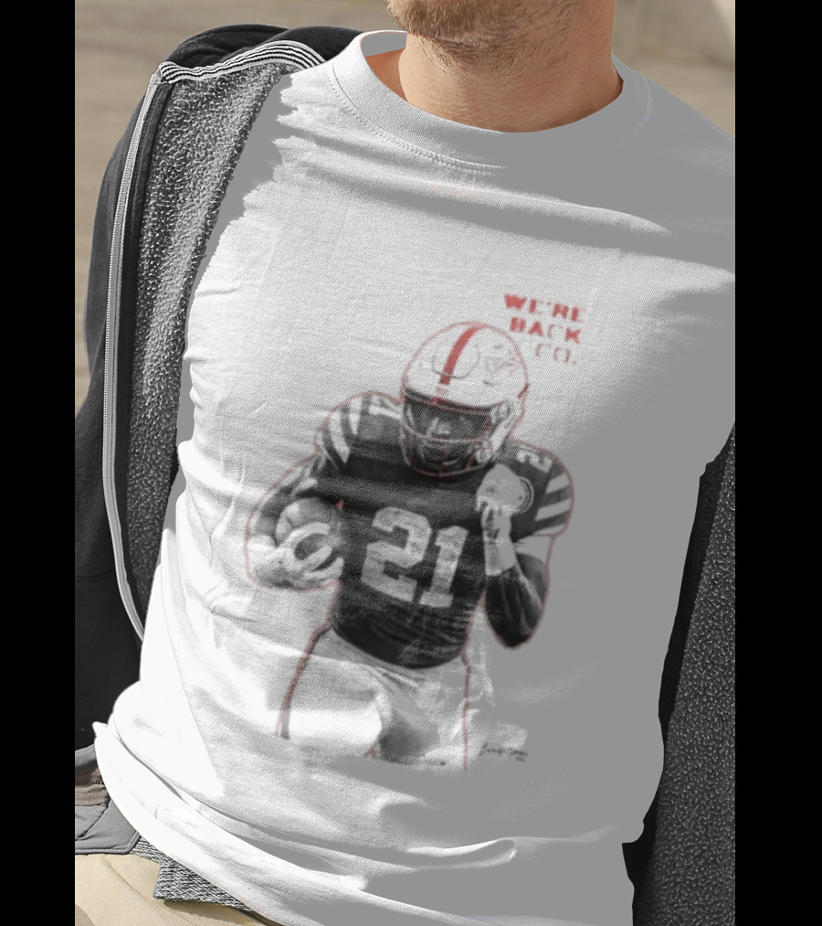 We're Back CO EMoney Backfield Football Player Number 21 Football Helmet Illustrated T-Shirt