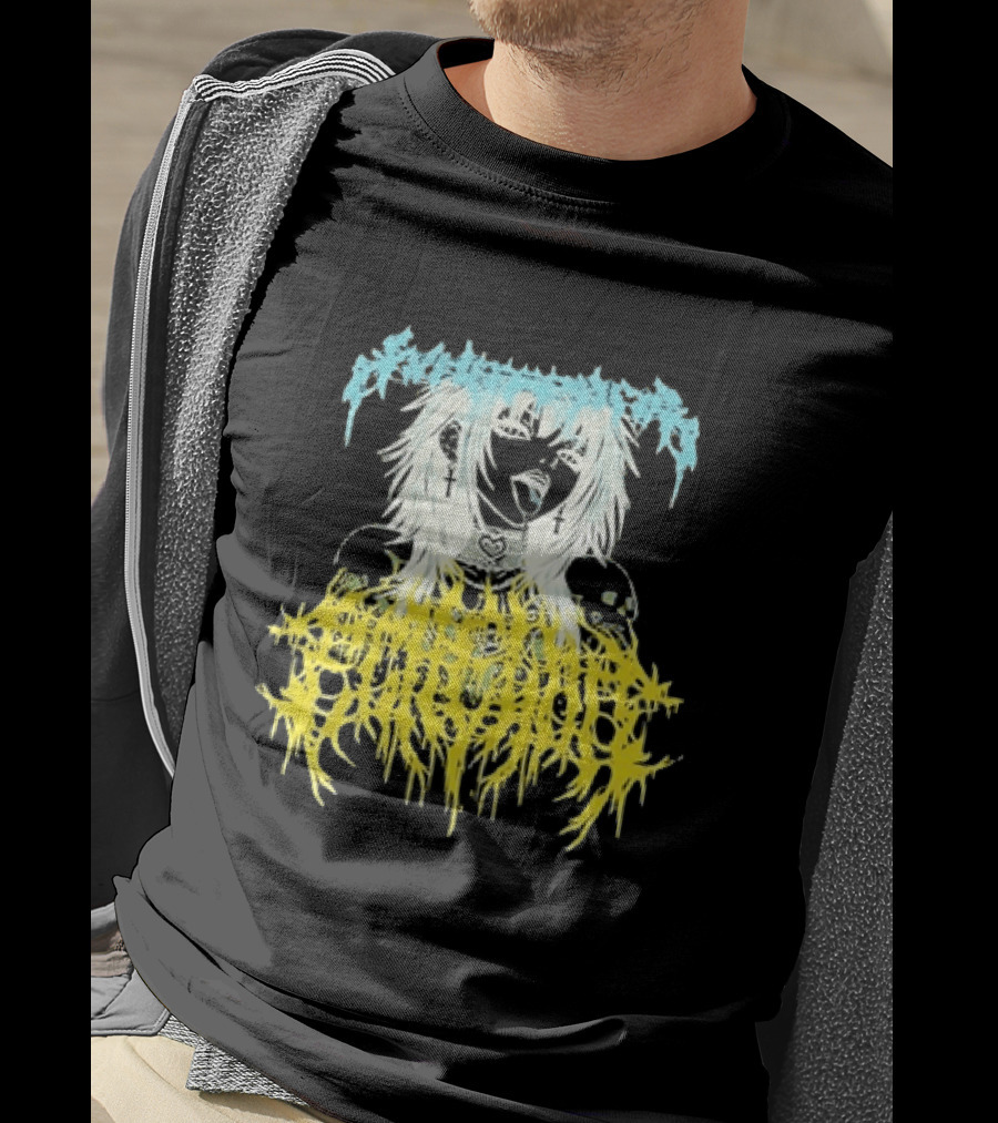 Anime Girl Emo Goth Aesthetic Crybaby Hardcore Chained Heart Cross Earrings T-Shirt