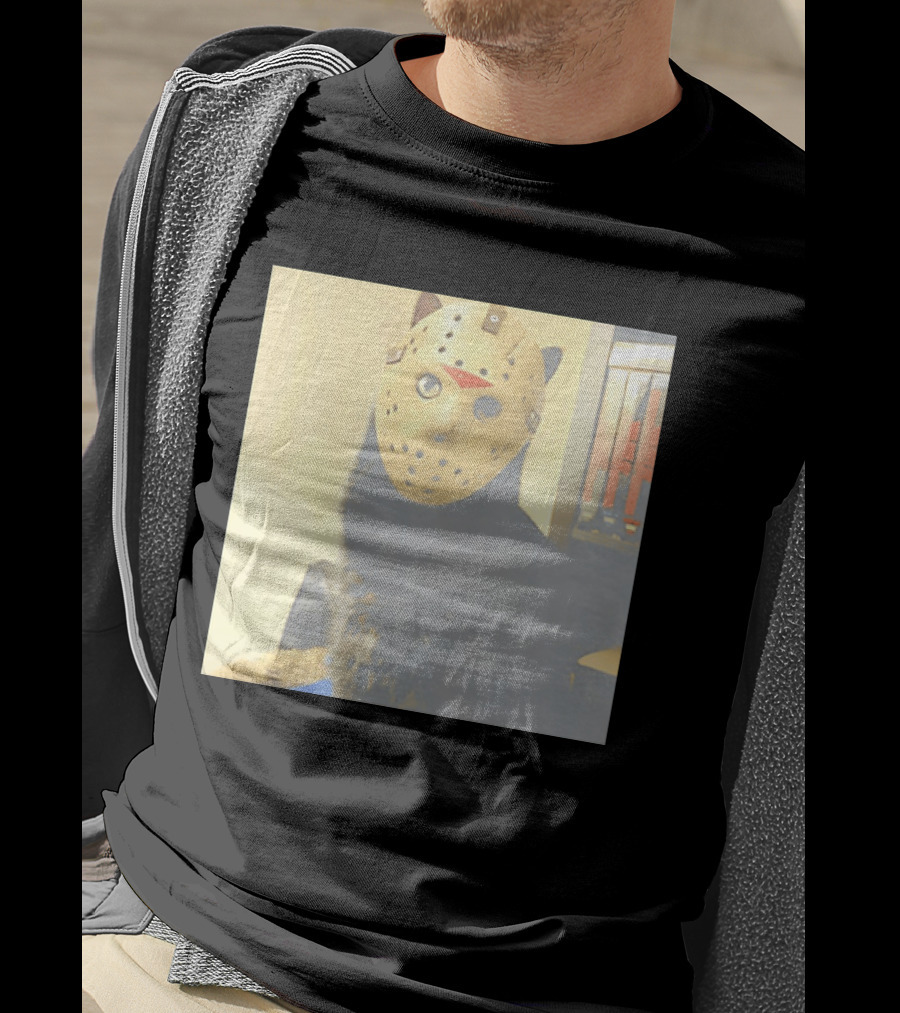 Black Cat In Horror Movie Jason Voorhees Mask T-Shirt