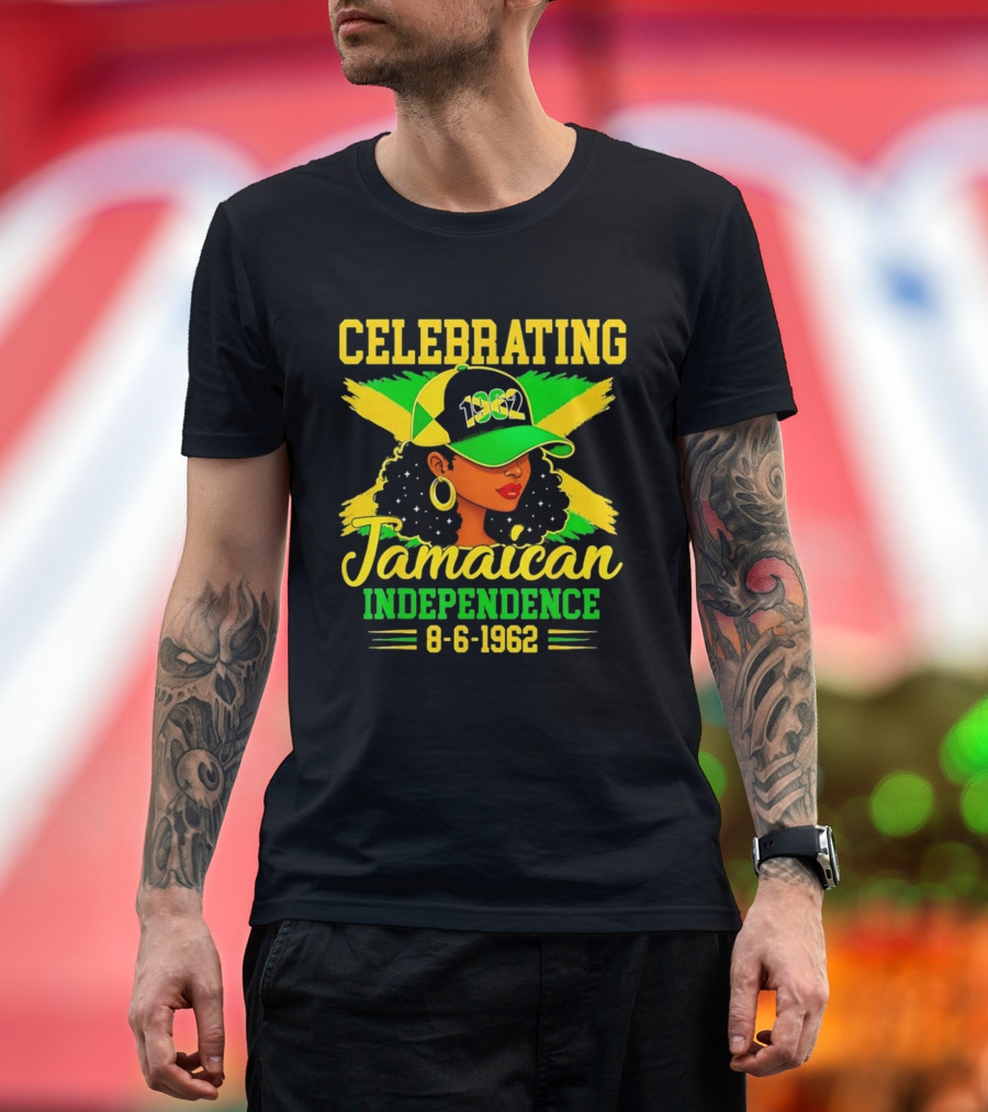 Celebrating Jamaican Independence 1962 Hat Woman And Flag 8 6 1962 T-Shirt