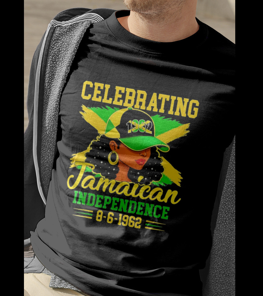 Celebrating Jamaican Independence 1962 Hat Woman And Flag 8 6 1962 T-Shirt