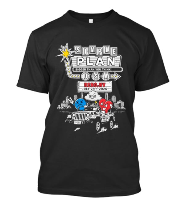 Bigger Than You Think Simple Plan USA Tour Reno NV 2026 Jeep Adventure T-Shirt