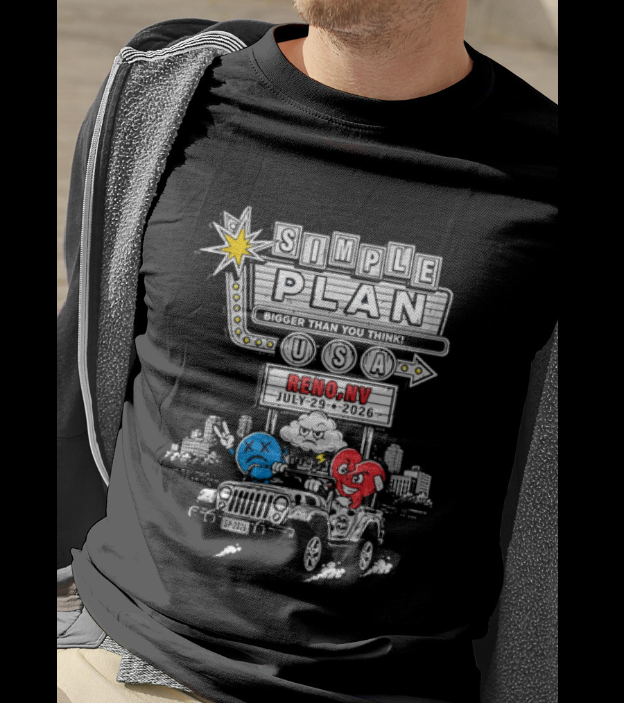 Bigger Than You Think Simple Plan USA Tour Reno NV 2026 Jeep Adventure T-Shirt
